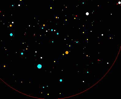 Звёздное небо, наблюдавшееся с трона Звездочёта на 68° СШ в полночь весеннего равноденствия в 1000 году нашей эры.